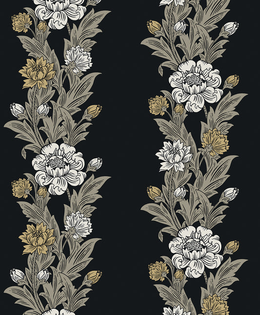 ET12700 Etten Studios Legacy Prints Wallpaper Blooming Stripe Ebony & Goldenrod