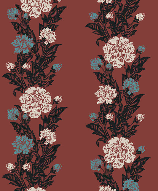 ET12701 Etten Studios Legacy Prints Wallpaper Blooming Stripe Pale Carmine & Aqua