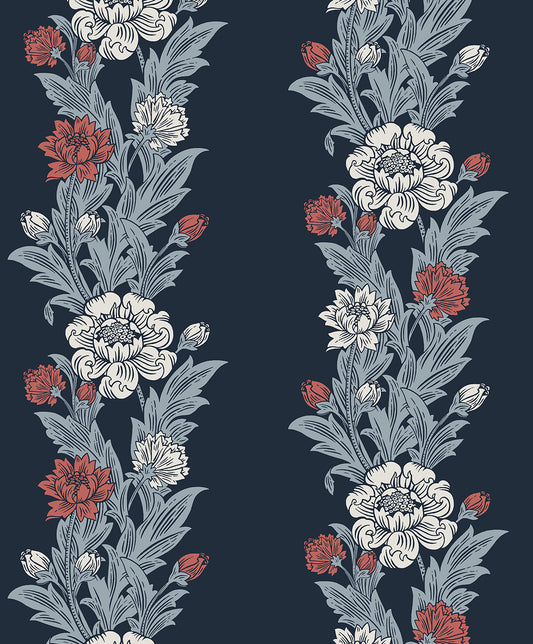 ET12712 Etten Studios Legacy Prints Wallpaper Blooming Stripe Deep Navy & Berry