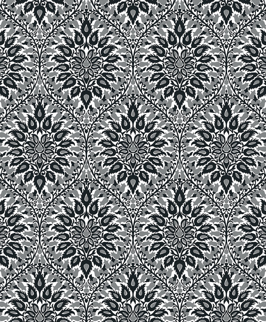 ET12900 Etten Studios Legacy Prints Wallpaper Luna Ogee Ebony & Argos Grey