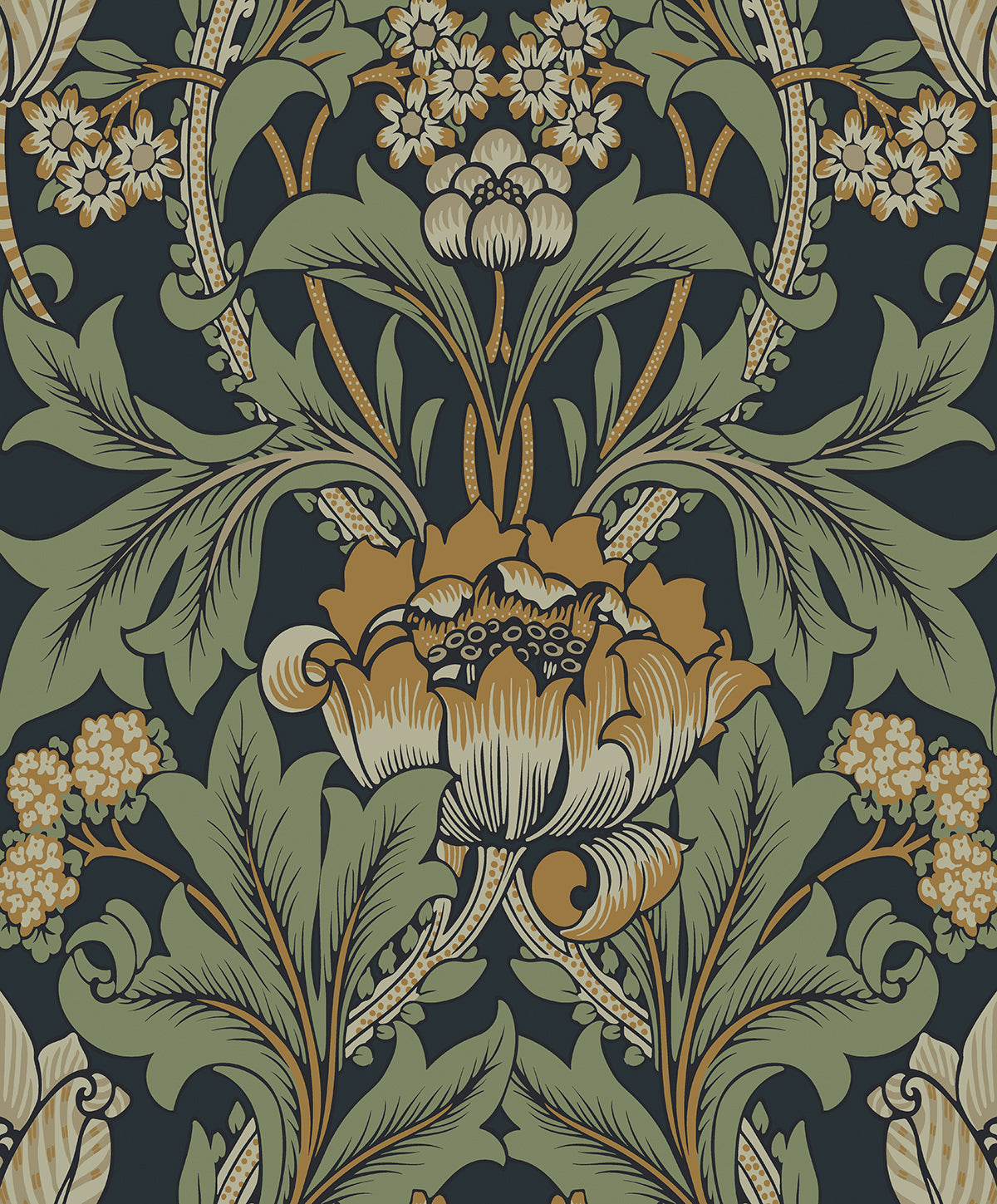 ET13104 Etten Studios Etten Studios Online Wallpaper Primrose Garden Midnight Blue & Goldenrod