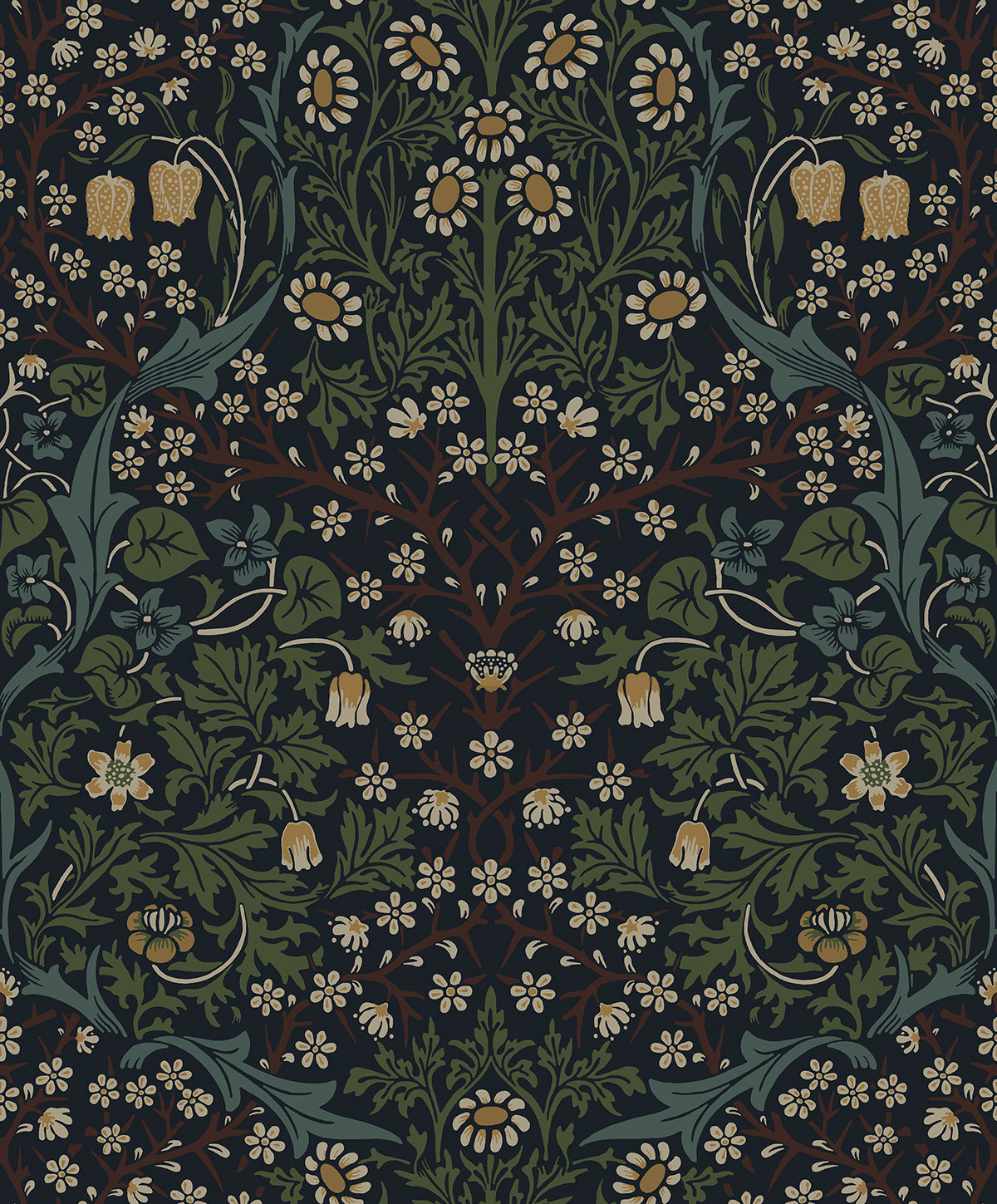 ET13222 Etten Studios Etten Studios Online Wallpaper Victorian Floral Midnight Blue & Evergreen