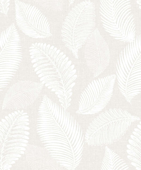 EW10000 Seabrook Designs White Heron Wallpaper Tossed Leaves Cool Linen