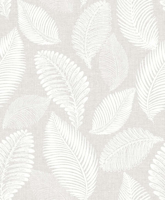 EW10007 Seabrook Designs White Heron Wallpaper Tossed Leaves Dove Greige