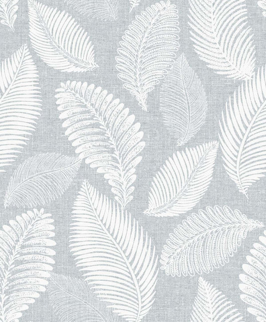 EW10028 Seabrook Designs White Heron Wallpaper Tossed Leaves Ice