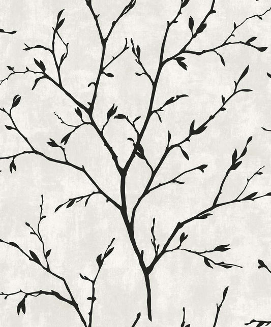 EW10200 Seabrook Designs White Heron Wallpaper Avena Branches Contrast