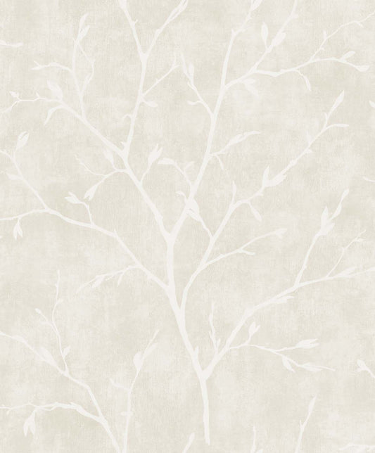 EW10205 Seabrook Designs White Heron Wallpaper Avena Branches Soft Cream