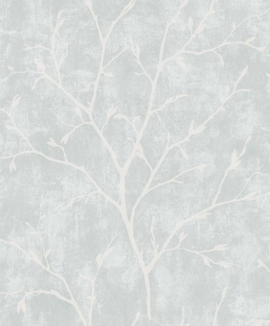 EW10218 Seabrook Designs White Heron Wallpaper Avena Branches Winter Grey