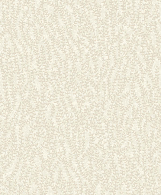 EW10605 Seabrook Designs White Heron Wallpaper Seaweed Beaded Branches Off White Satin