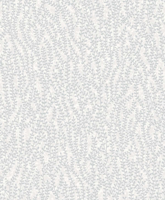 EW10608 Seabrook Designs White Heron Wallpaper Seaweed Beaded Branches Diamond Glass Beads