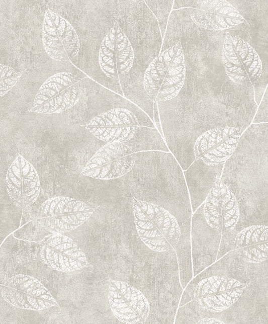 EW10807 Seabrook Designs White Heron Wallpaper Branch Trail Silhouette Grey Taupe