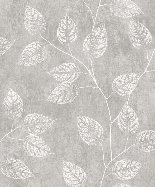 EW10808 Seabrook Designs White Heron Wallpaper Branch Trail Silhouette Slate