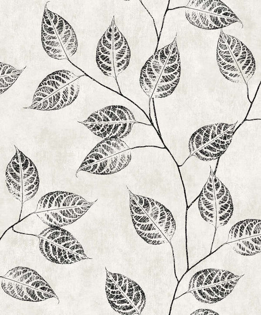 EW10820 Seabrook Designs White Heron Wallpaper Branch Trail Silhouette Black and White