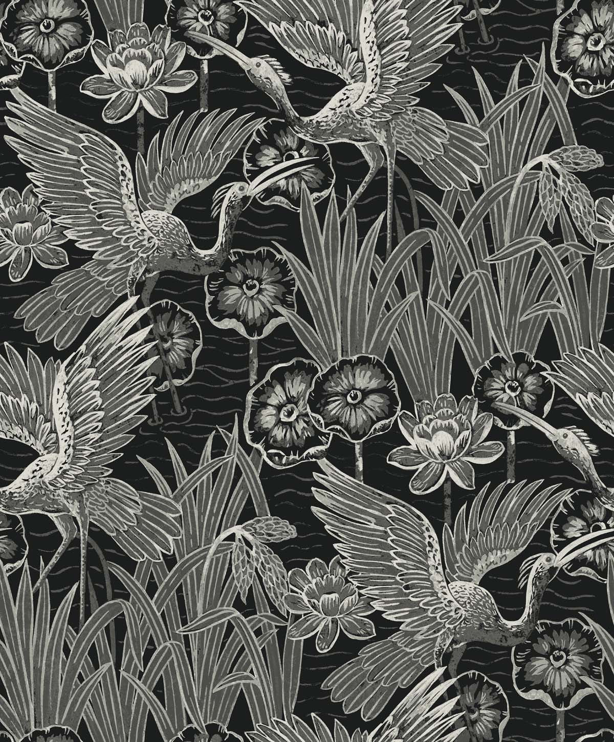 EW11000 Seabrook Designs White Heron Wallpaper Marsh Cranes Midnight