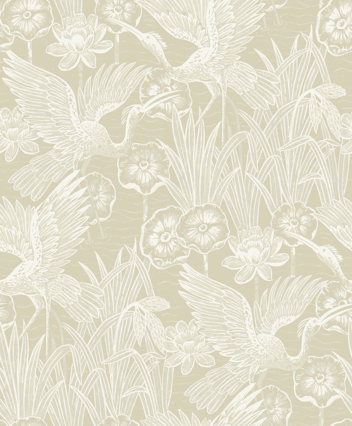 EW11005 Seabrook Designs White Heron Wallpaper Marsh Cranes Shore