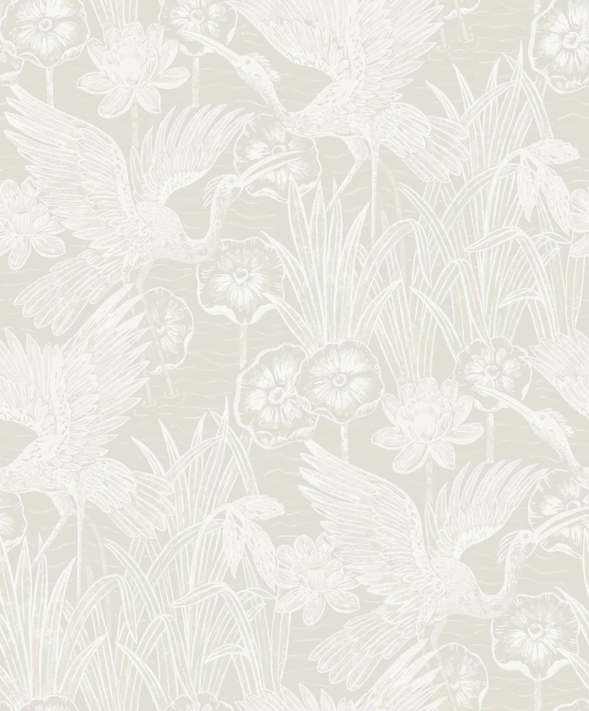 EW11010 Seabrook Designs White Heron Wallpaper Marsh Cranes Daylight