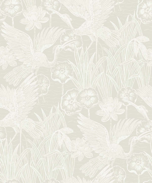 EW11010 Seabrook Designs White Heron Wallpaper Marsh Cranes Daylight