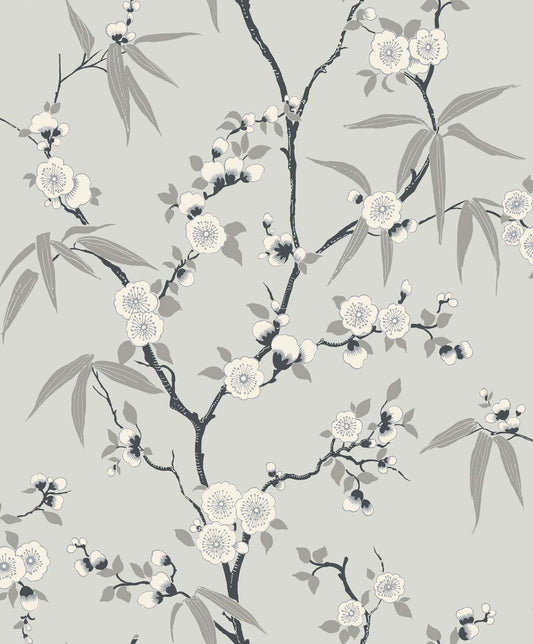 EW11100 Seabrook Designs White Heron Wallpaper Floral Blossom Trail Stormy