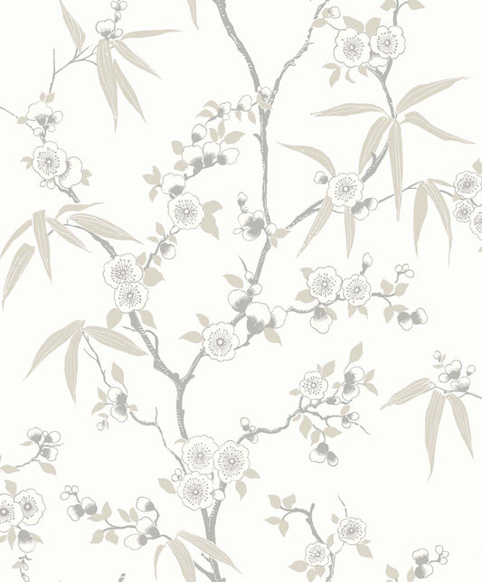 EW11107 Seabrook Designs White Heron Wallpaper Floral Blossom Trail Morning