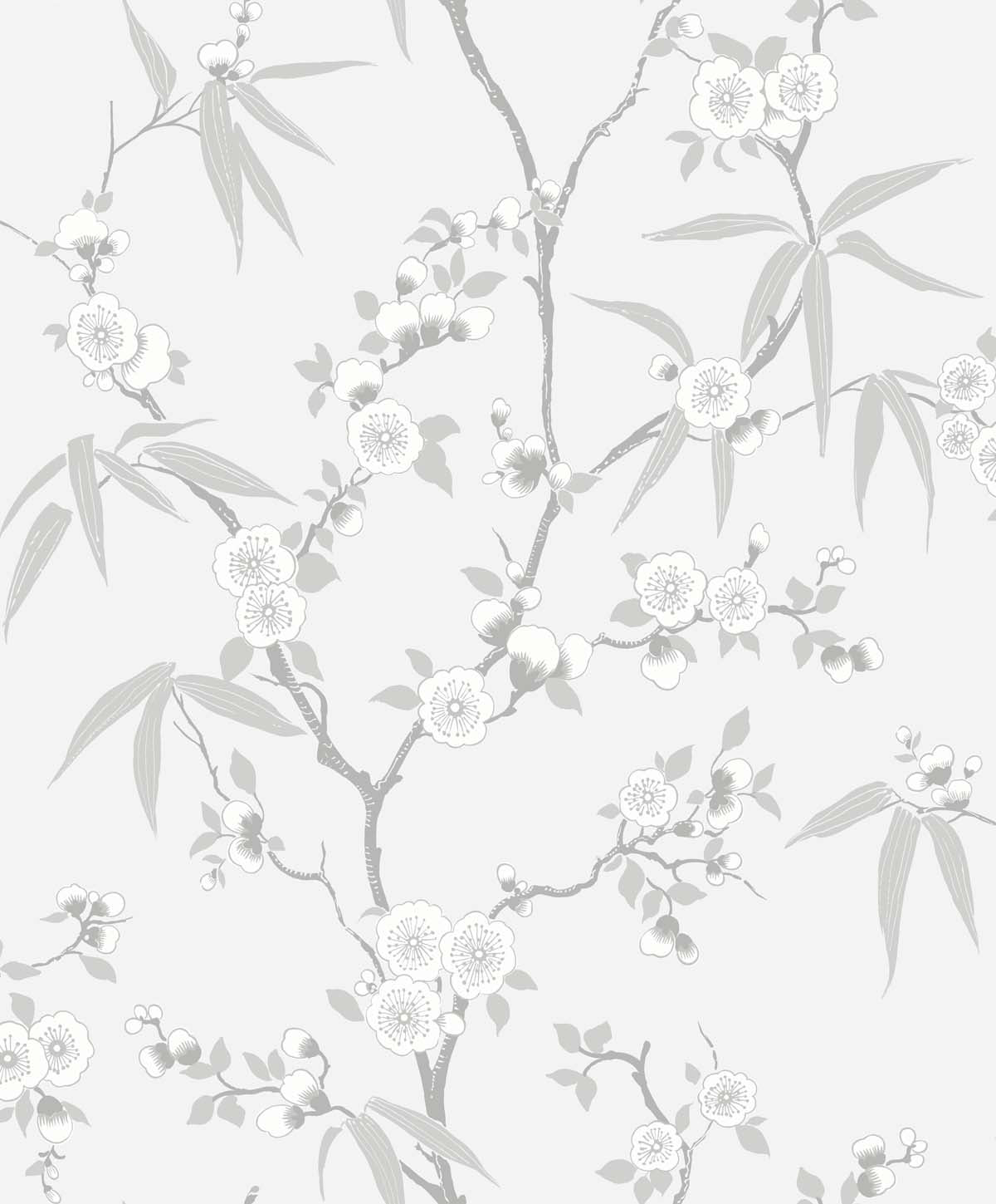 EW11108 Seabrook Designs White Heron Wallpaper Floral Blossom Trail Soft Grey