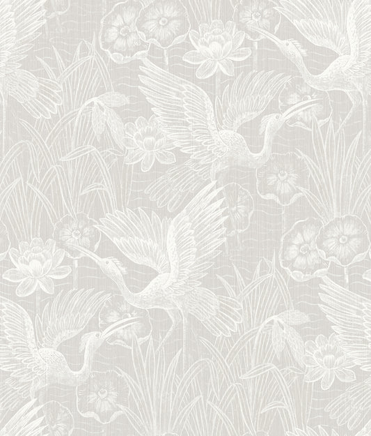 EW11500 Seabrook Designs White Heron Wallpaper White Heron Floral Heron Neutral