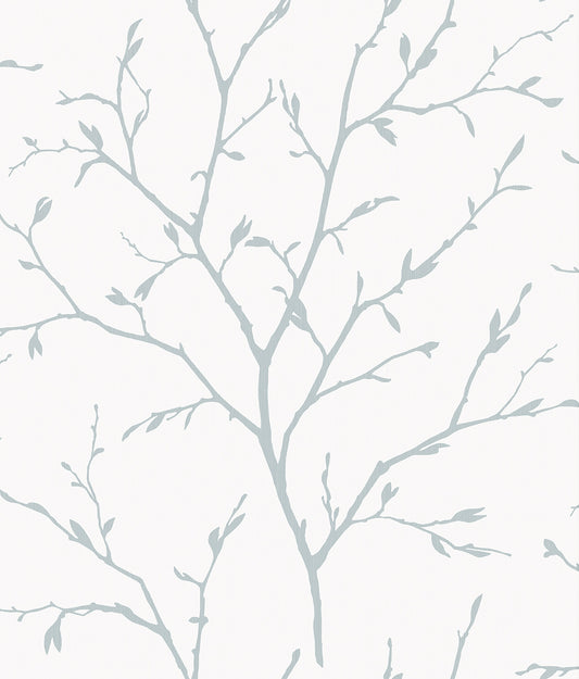 EW11802 Seabrook Designs White Heron Wallpaper Branching Out Slate Blue