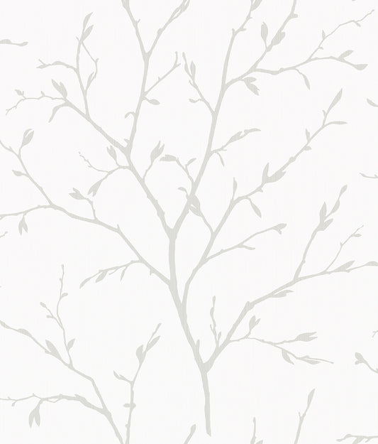 EW11808 Seabrook Designs White Heron Wallpaper Branching Out Winter Grey