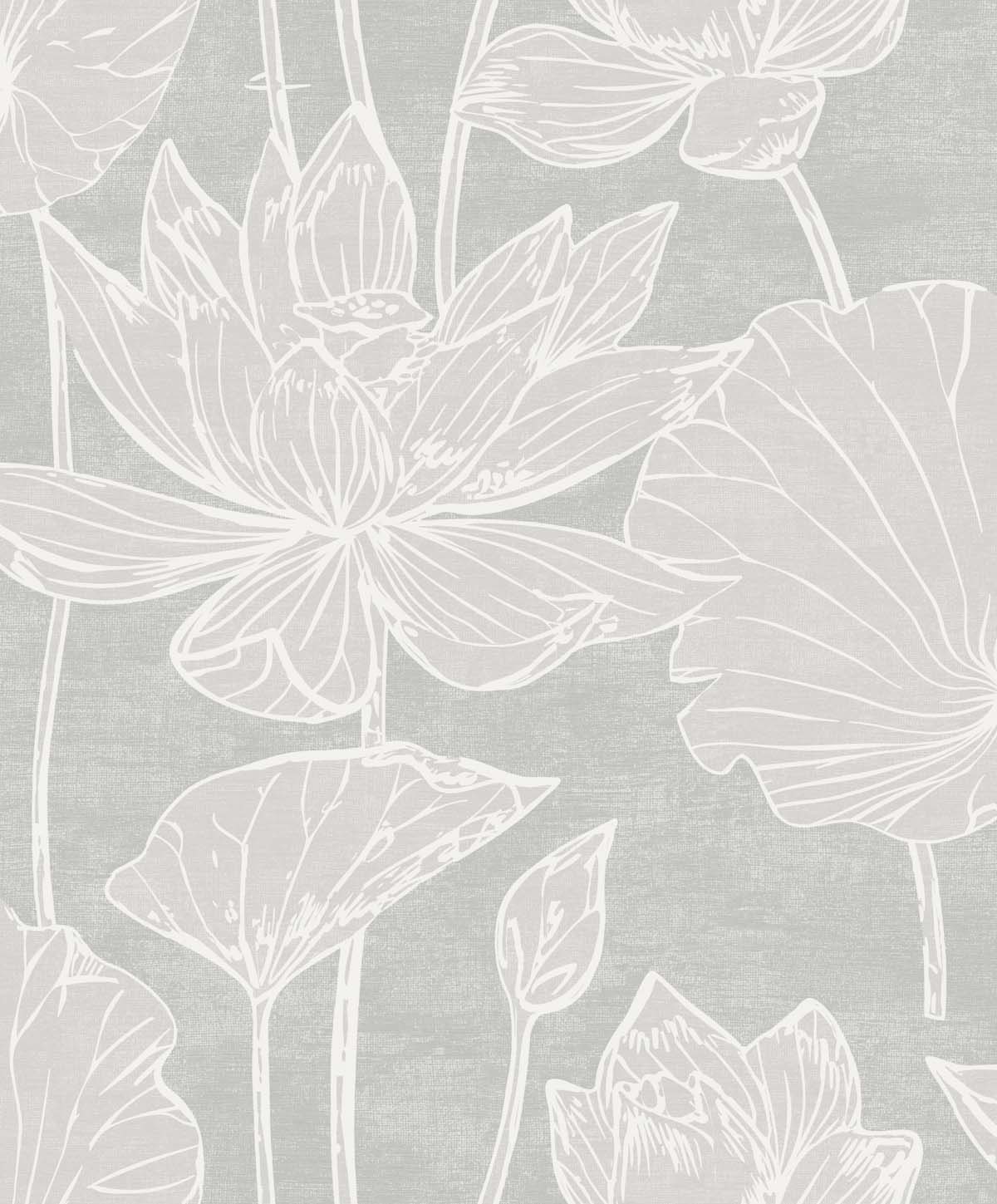 EW12000 Seabrook Designs White Heron Wallpaper Water Lilies Shadow