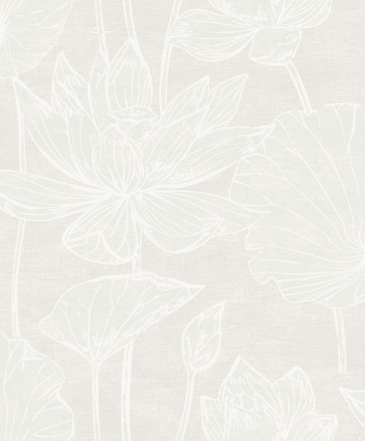 EW12015 Seabrook Designs White Heron Wallpaper Water Lilies White Pearl