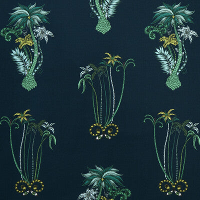 F1110/03-CAC JUNGLE PALMS NAVY CLARKE AND CLARKE Fabrics Drapery Upholstery