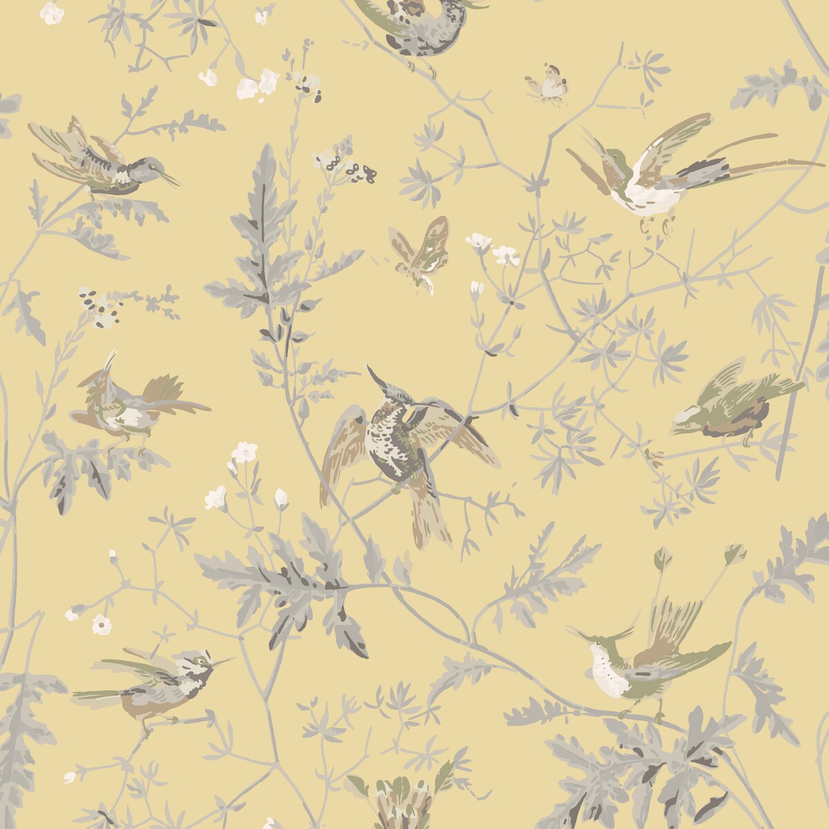 F111/1001-CS HUMMINGBIRDS SILK GLD/SFT GREY COLE & SON Fabrics Drapery Upholstery