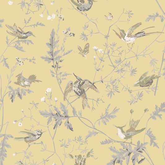 F111/1001-CS HUMMINGBIRDS SILK GLD/SFT GREY COLE & SON Fabrics Drapery Upholstery