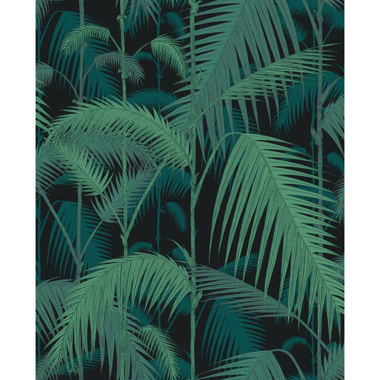 F111/2004V-CS PALM JUNGLE VELVET PRINT VIRI/PET ON BLK COLE & SON Fabrics Drapery Upholstery