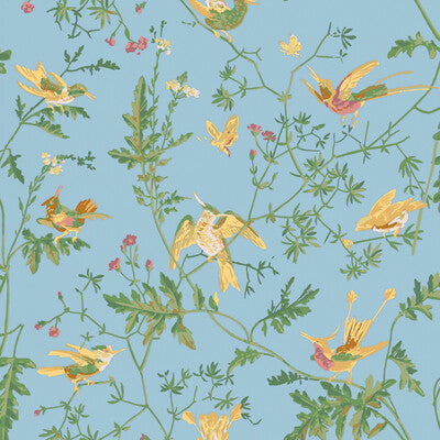 F125/3011-CS HUMMINGBIRDS COTTON PRINT YELLOW/BLUE COLE & SON Fabrics Drapery Upholstery