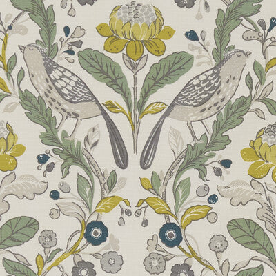 F1316/02-CAC ORCHARD BIRDS BIRDS FOREST/CHARTREUSE CLARKE AND CLARKE Fabrics Drapery Upholstery