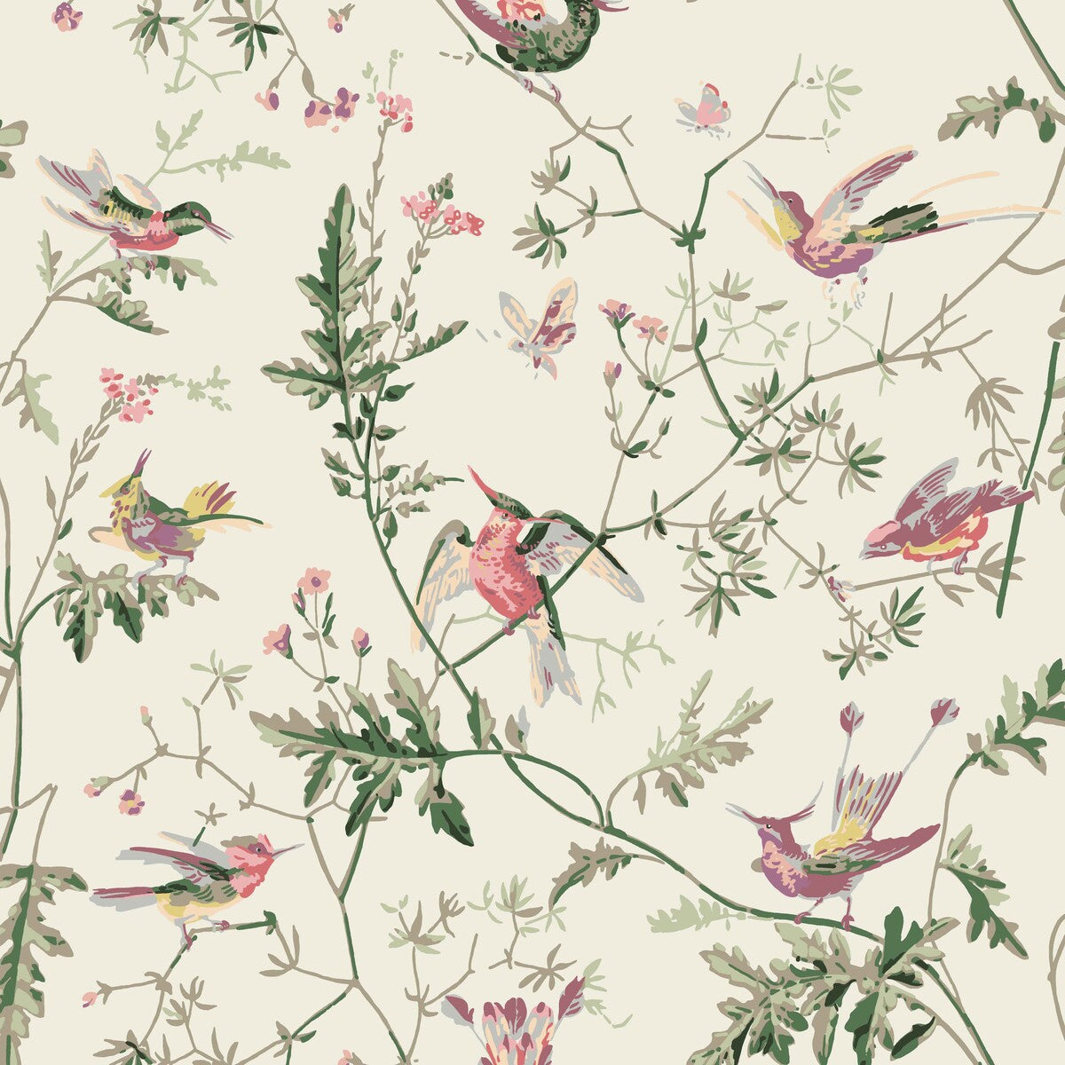 F62/1001-CS HUMMINGBIRDS COTTON PRINT CLASSIC MULTI COLE & SON Fabrics Drapery Upholstery