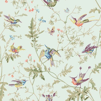 F62/1004-CS HUMMINGBIRDS COTTON PRINT DUCK EGG COLE & SON Fabrics Drapery Upholstery