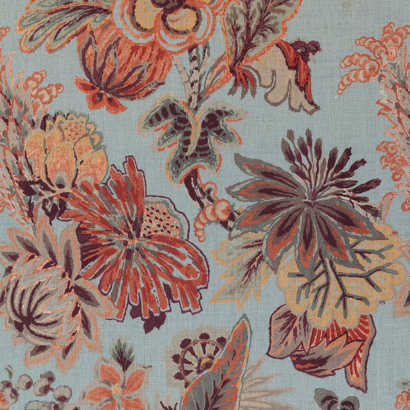 F910215 Thibaut Blue and Cinnamon Fabric