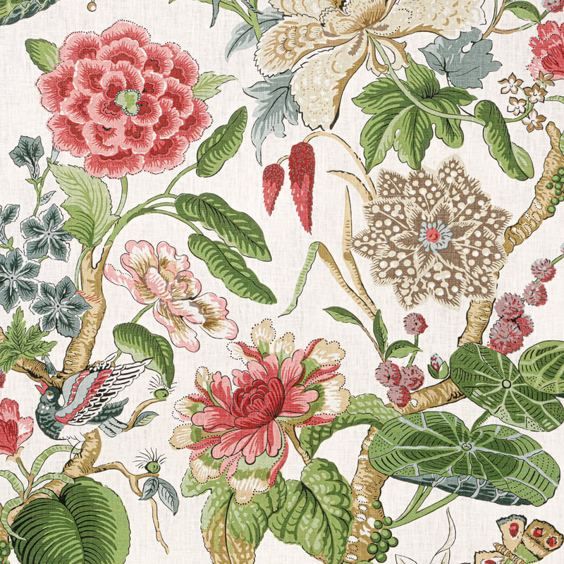F913658 Thibaut Coral and Green Fabric