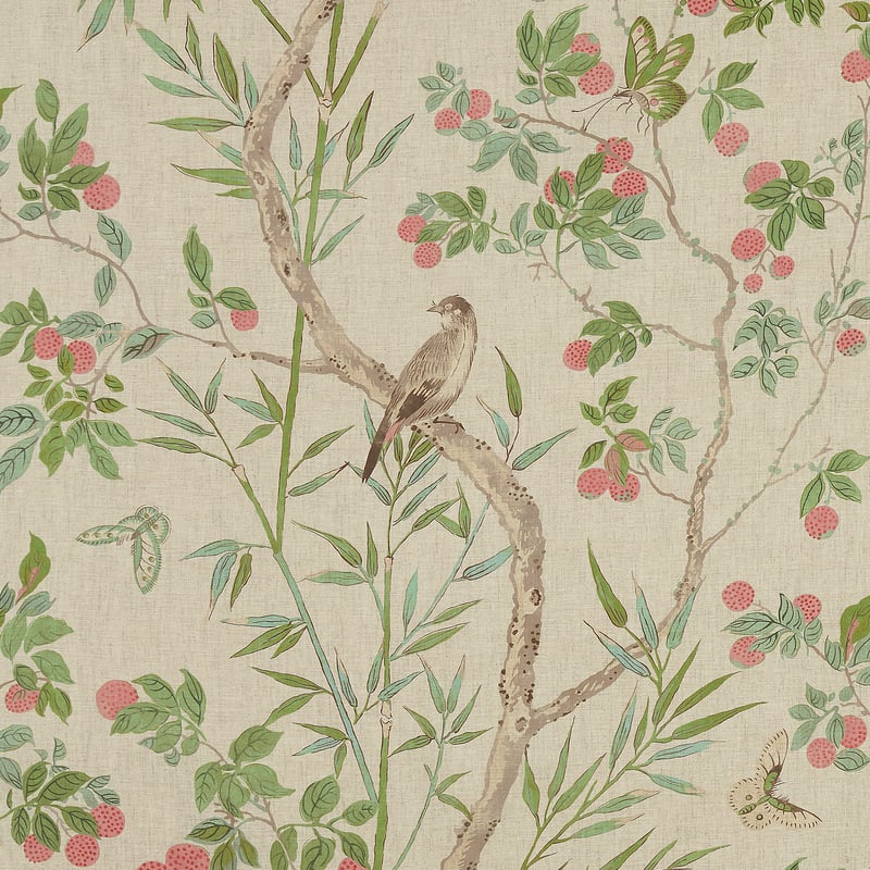 F942009 Thibaut Coral and Green Fabric