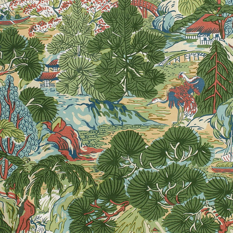 F942022 Thibaut Coral and Green Fabric