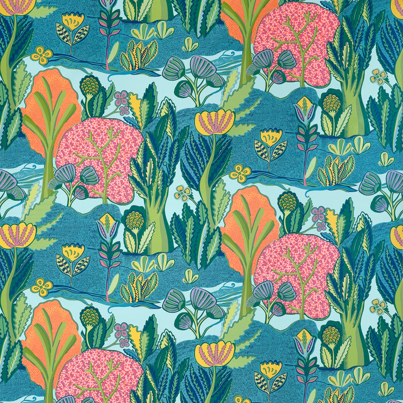 F945012 Thibaut Tangerine and Turquoise Fabric