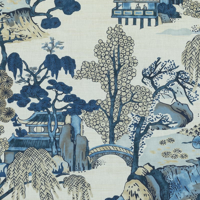 F975461 Thibaut Blue and Beige Fabric