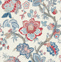 FC60401 Seabrook Designs French Country Wallpaper Bernadette Jacobean French Blue & Antique Ruby