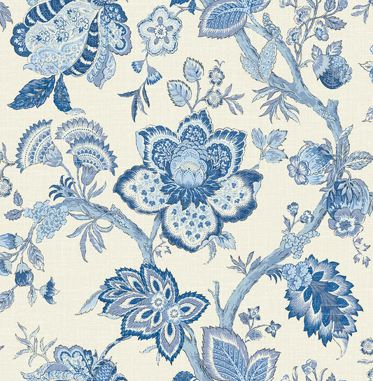 FC60402 Seabrook Designs French Country Wallpaper Bernadette Jacobean French Blue