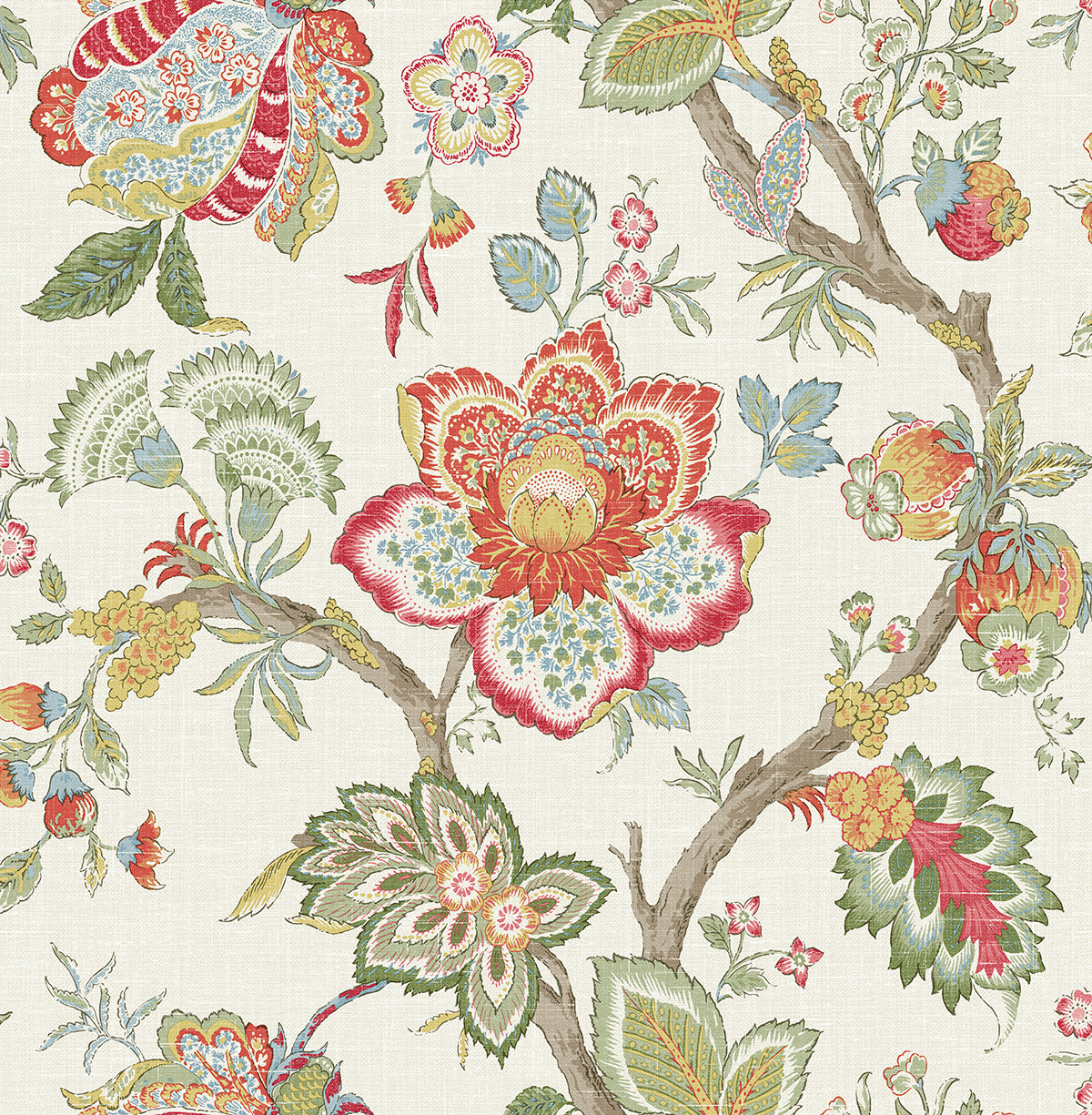 FC60404 Seabrook Designs French Country Wallpaper Bernadette Jacobean Pomme & Antique Ruby