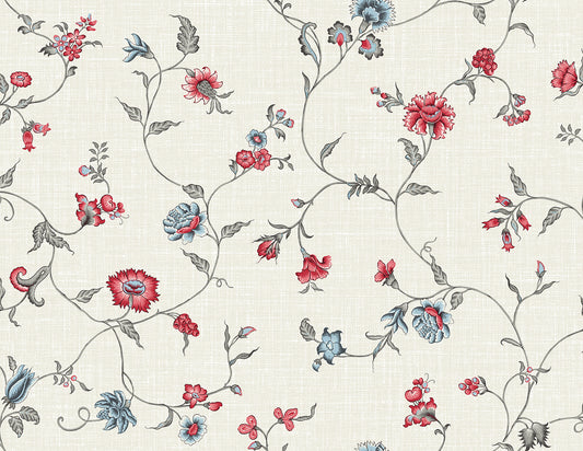 FC61001 Seabrook Designs French Country Wallpaper Florale Trail Antique Ruby & French Blue