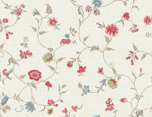 FC61004 Seabrook Designs French Country Wallpaper Florale Trail Cranberry & Blue Bell