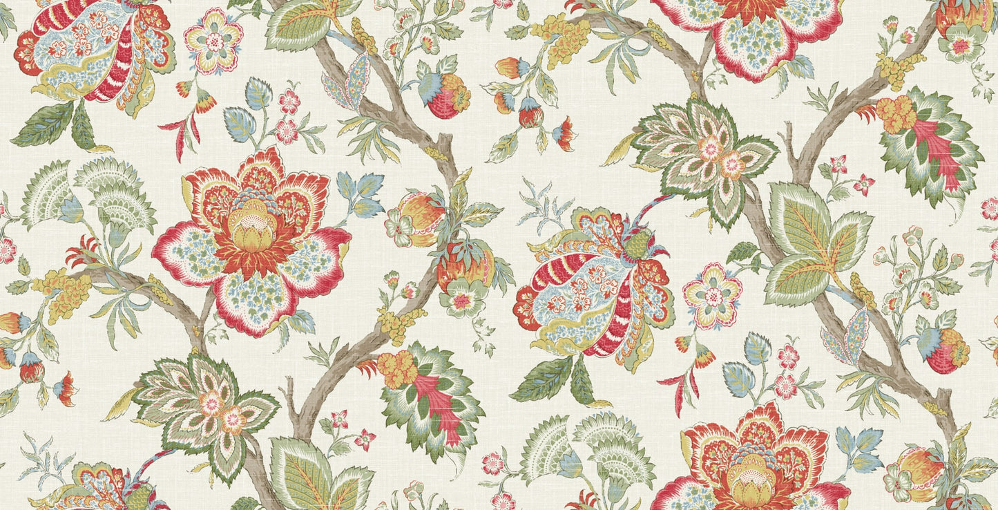 FC62604F Seabrook Designs French Country Fabric Bernadette Linen Fabric Pomme & Antique Ruby