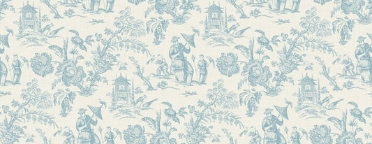 FC62802F Seabrook Designs French Country Fabric Chinoiserie Linen Fabric Bleu Bisque